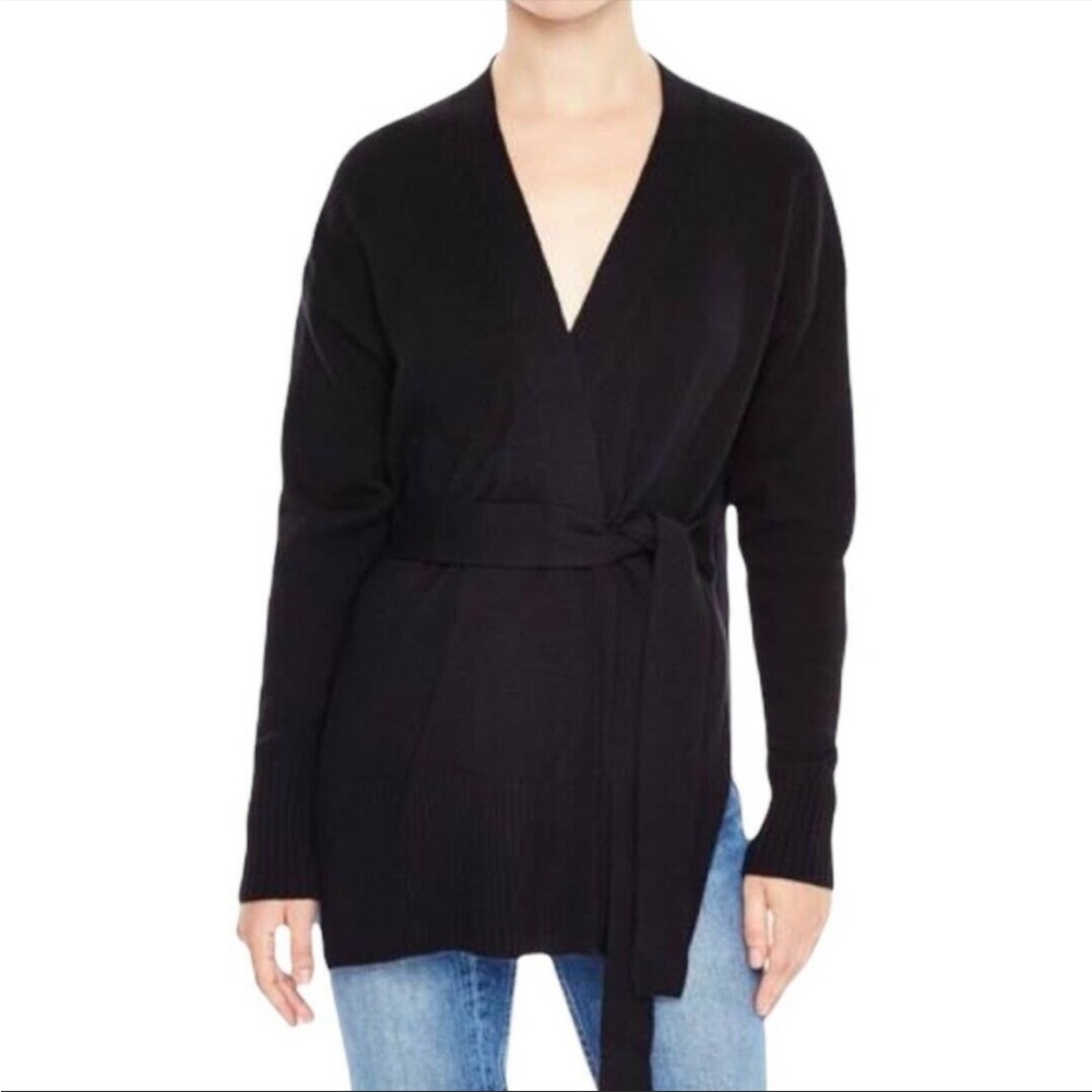 Sandro Black Wrap Belted Cardigan